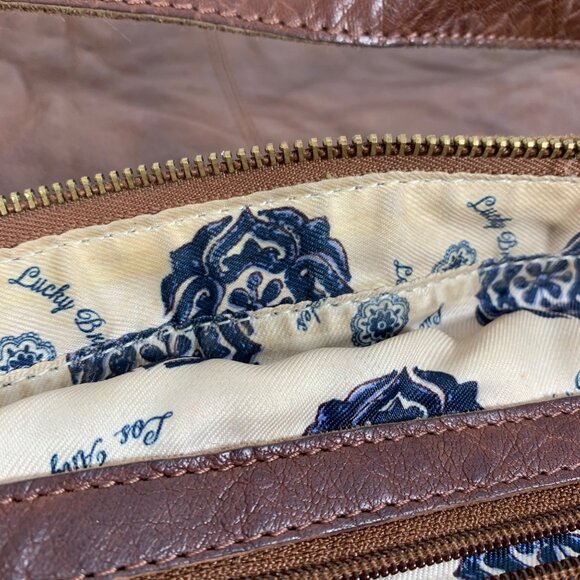 LUCKY BRAND Raya Brown Leather Patchwork Adjustable Crossbody Bag Boho Vintage - Picture 11 of 14